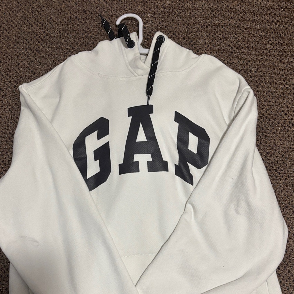 GAP Men's White Hoodie with Black Logo